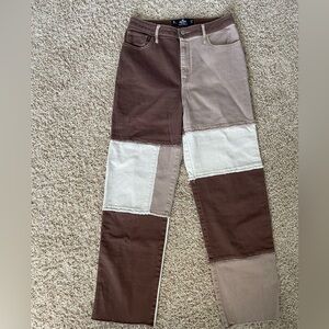 Hollister California Ultra High-Rise Dad Jeans Brown Patchwork Jeans 29 X 31